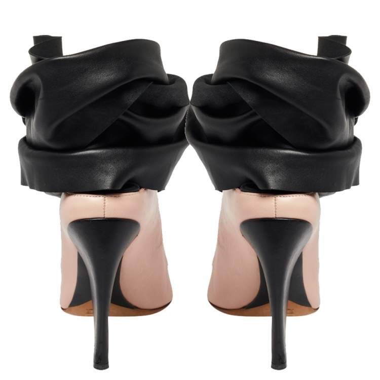 Pre Owned Dior Pink/Black Leather Brooklyn Ankle Wrap Peep Toe Ankle Boots Size 40