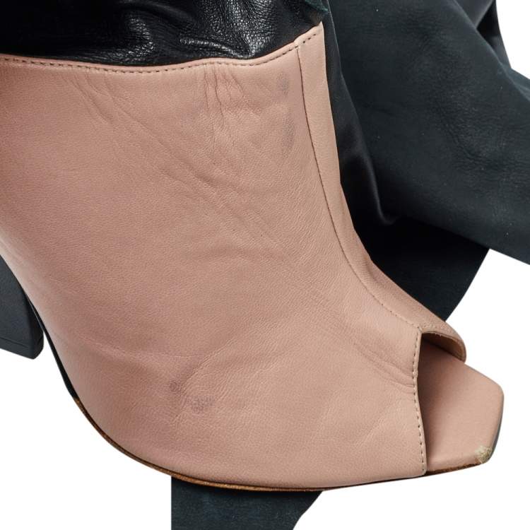 Pre Owned Dior Pink/Black Leather Brooklyn Ankle Wrap Peep Toe Ankle Boots Size 40