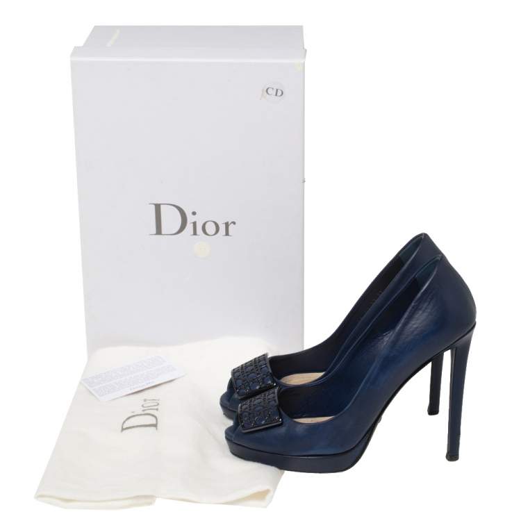 Pre Owned Dior Blue Leather Peep Toe Pumps Size 37