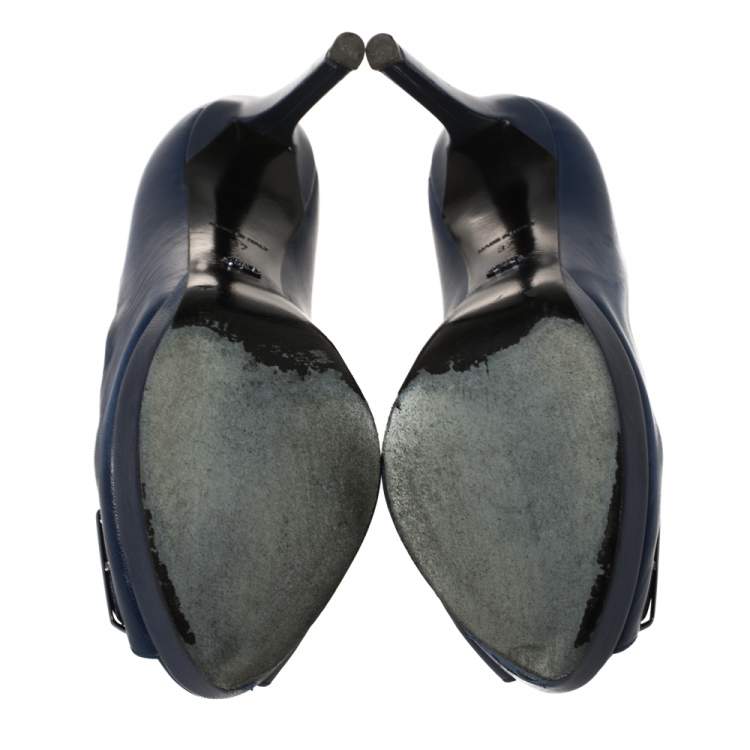 Pre Owned Dior Blue Leather Peep Toe Pumps Size 37