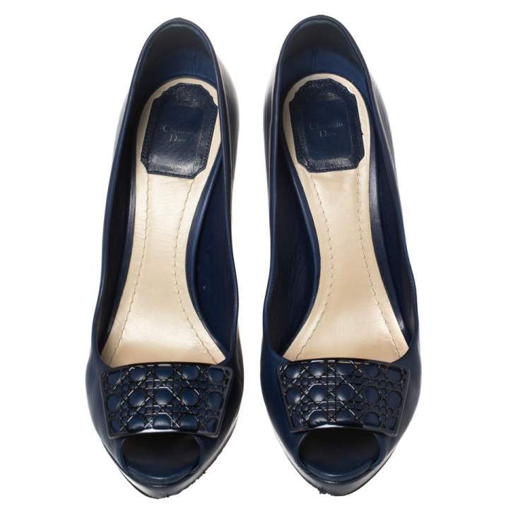 Pre Owned Dior Blue Leather Peep Toe Pumps Size 37