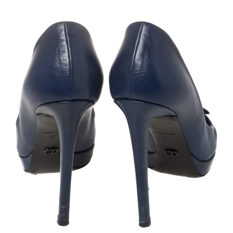Pre Owned Dior Blue Leather Peep Toe Pumps Size 37