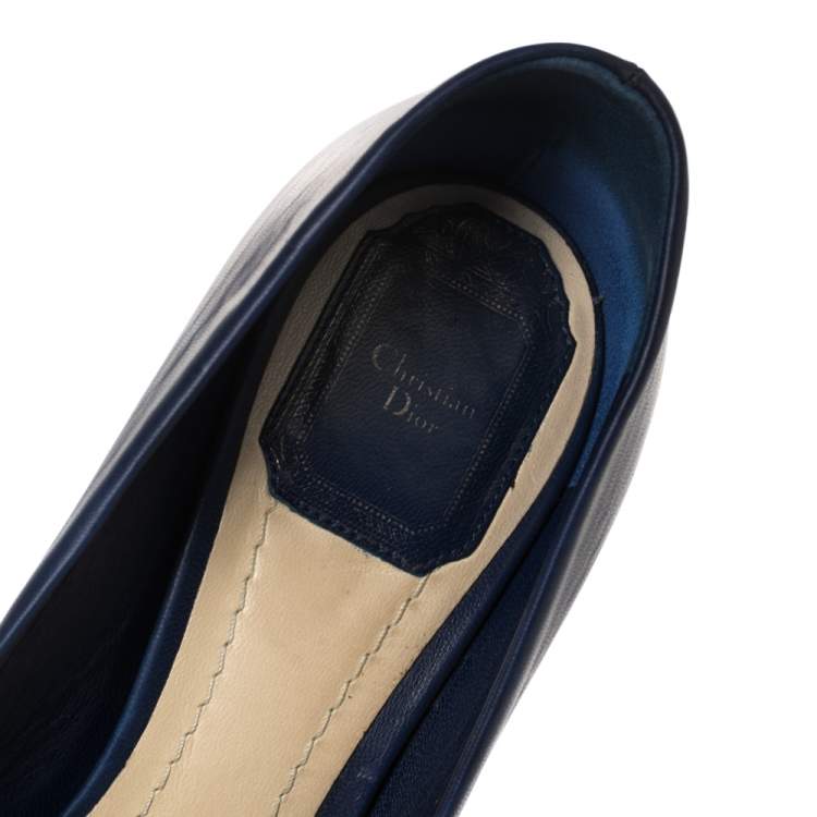 Pre Owned Dior Blue Leather Peep Toe Pumps Size 37