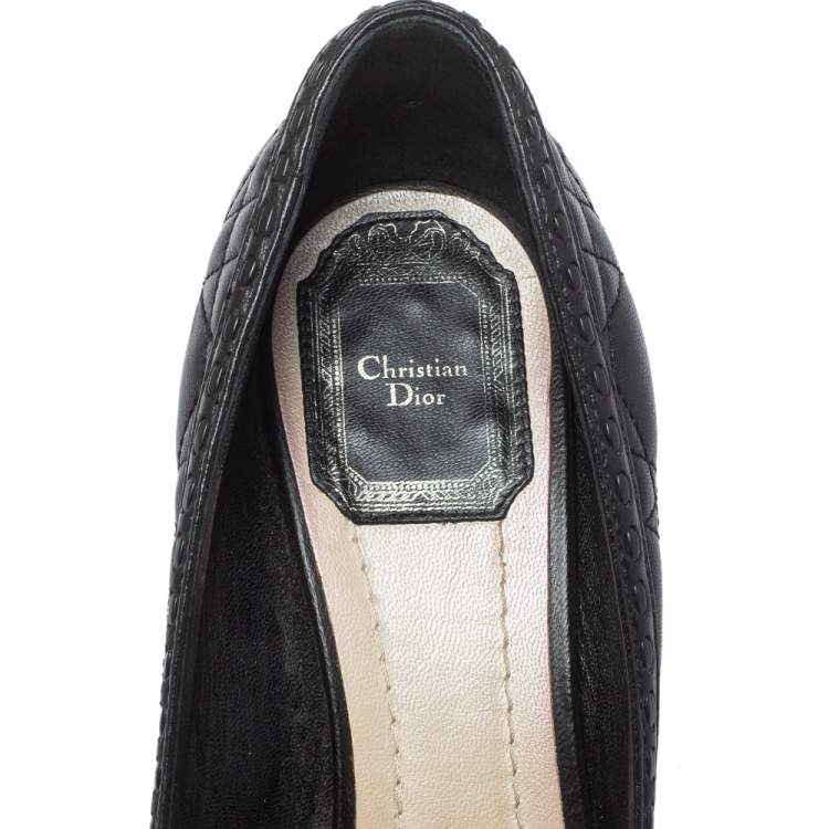 Pre Owned Dior Black Cannage Leather Bow Peep Toe Pumps Size 36.5