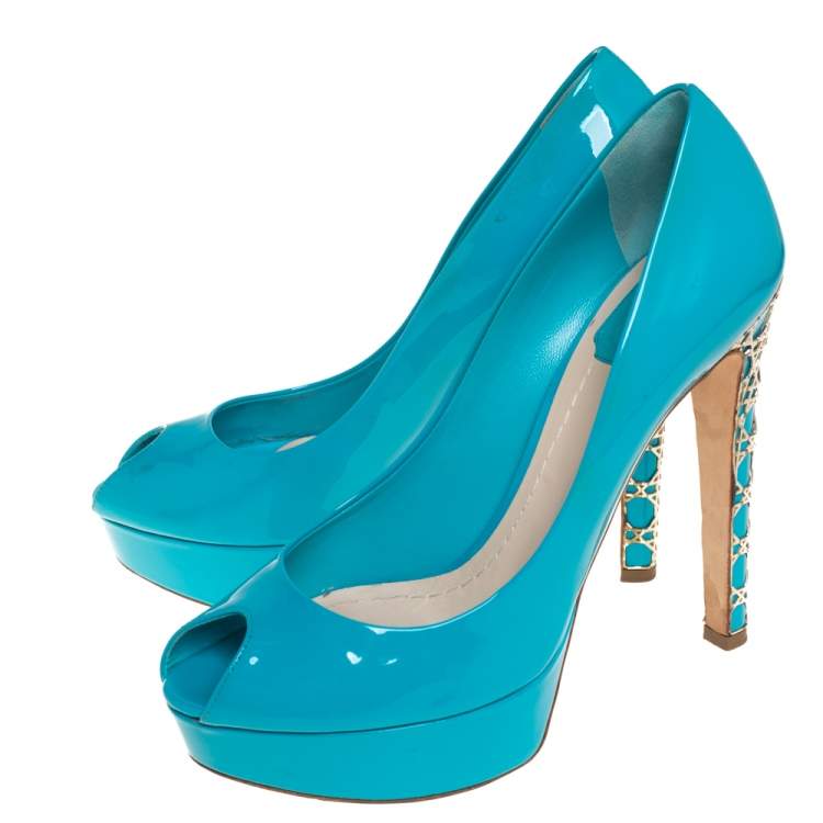 Pre Owned Dior Blue Patent Leather Miss Dior  Pumps Size 39