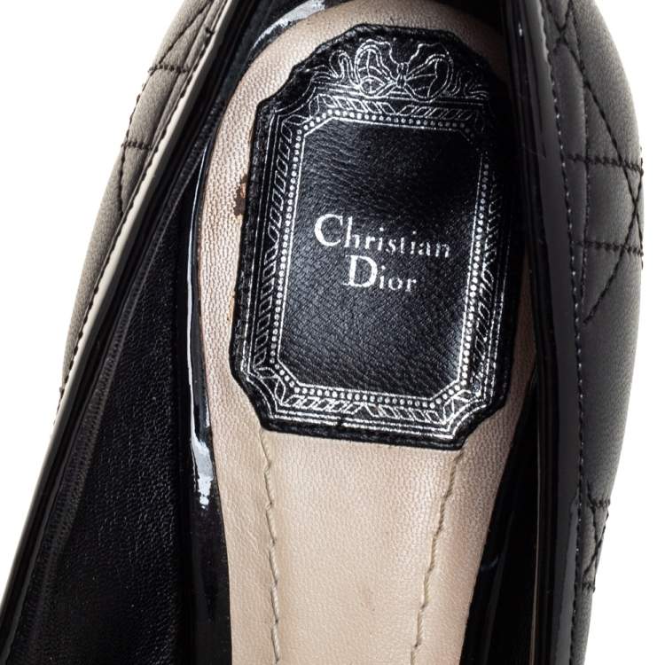 Pre Owned Dior Black Cannage Leather Bow Peep Toe Pumps Size 37