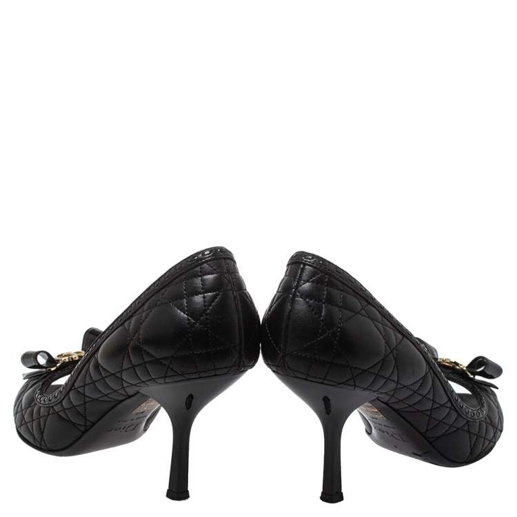 Pre Owned Dior Black Leather Bow Peep Toe Pumps Size 40