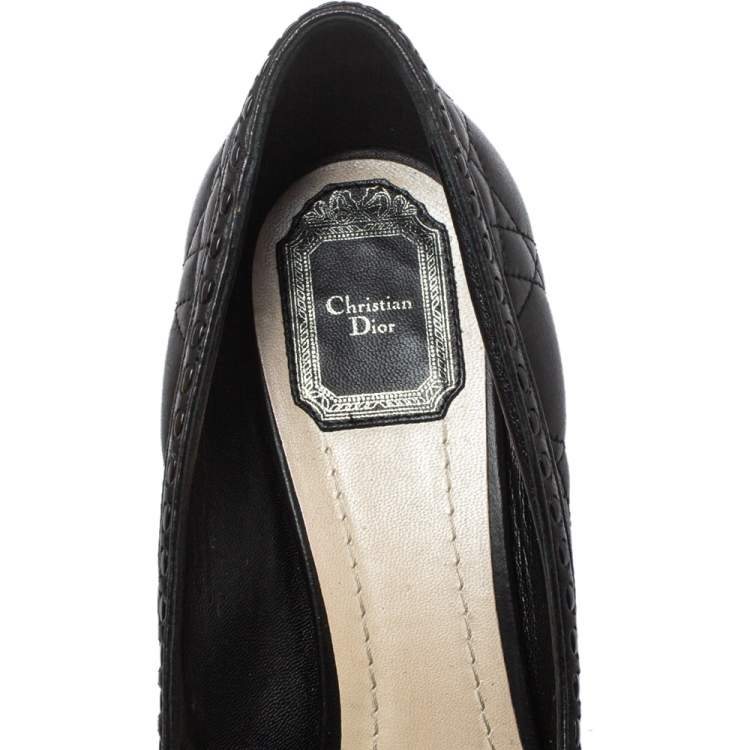 Pre Owned Dior Black Leather Bow Peep Toe Pumps Size 40