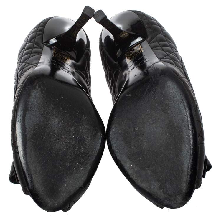 Pre Owned Dior Black Leather Bow Peep Toe Pumps Size 40