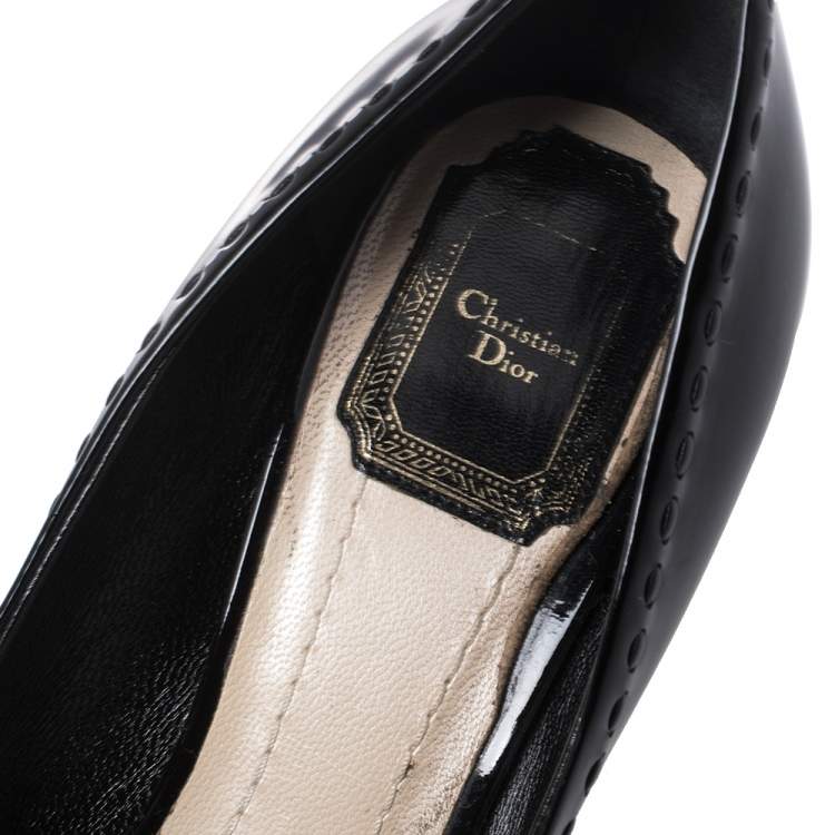 Pre Owned Dior Black Patent Leather Lovely Bow Detail Pumps Size 38