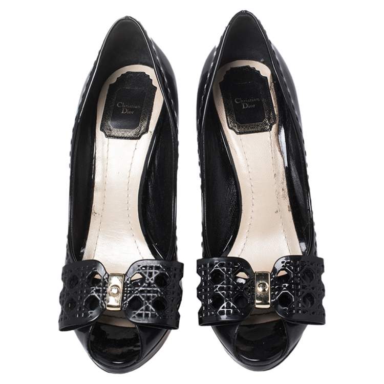 Pre Owned Dior Black Patent Leather Lovely Bow Detail Pumps Size 38