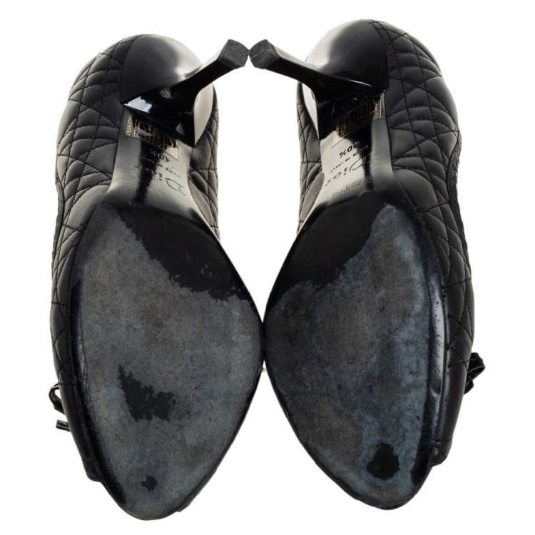 Pre Owned Dior Black Cannage Leather Bow Peep Toe Pumps Size 40.5