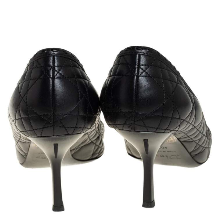 Pre Owned Dior Black Cannage Leather Bow Peep Toe Pumps Size 40.5