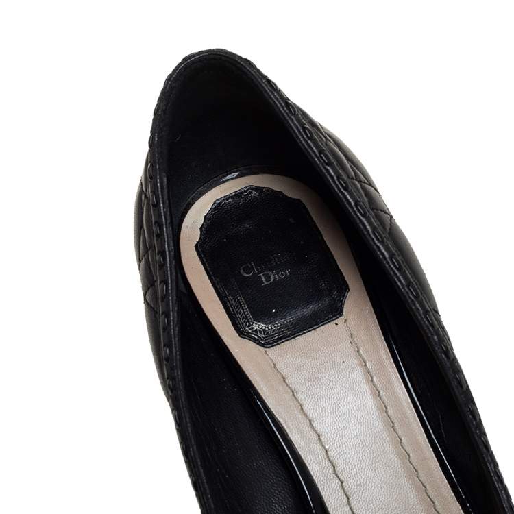 Pre Owned Dior Black Cannage Leather Bow Peep Toe Pumps Size 40.5
