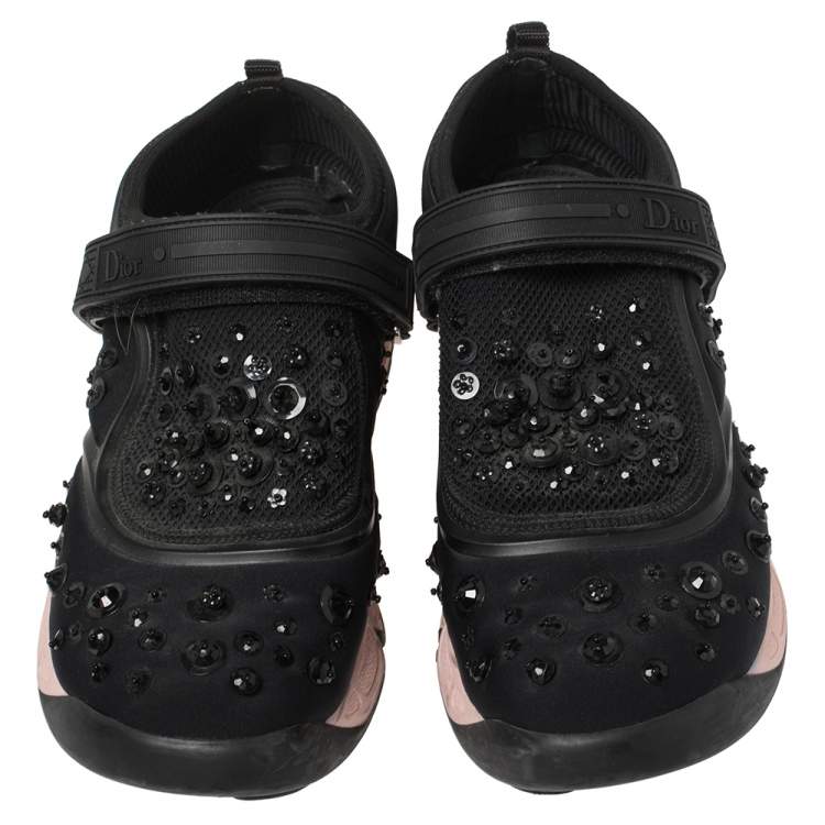 Pre Owned Dior Black Fabric And Mesh Fusion Embellished Low Top Sneakers Size 39