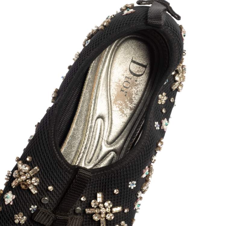 Pre Owned Dior Black Mesh Fusion Crystal Embellished Slip On Sneakers Size 40