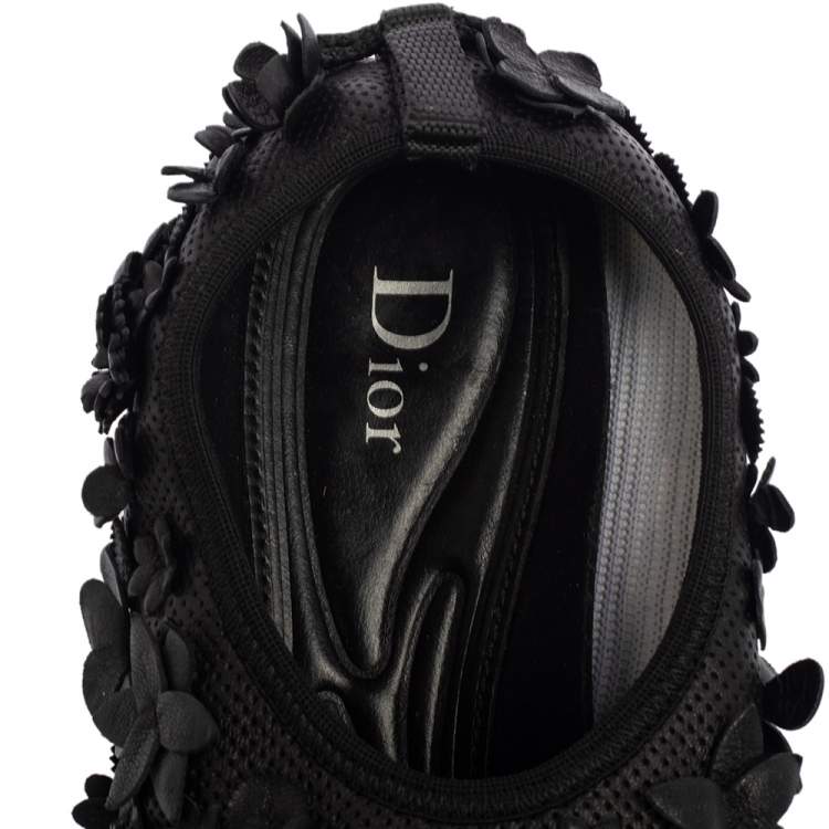 Pre Owned Dior Leather Flower Embellished  Fusion  Sneakers Size 37.5