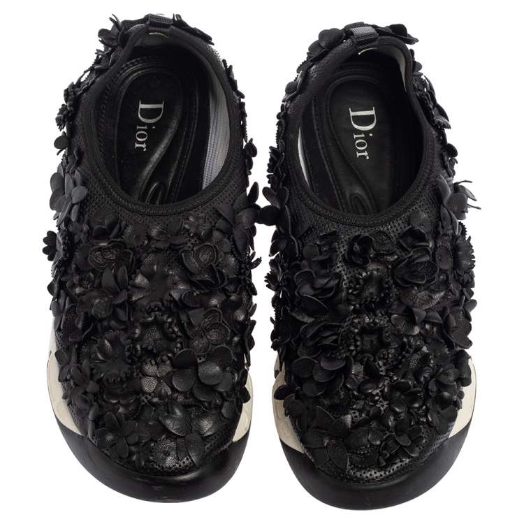 Pre Owned Dior Leather Flower Embellished  Fusion  Sneakers Size 37.5