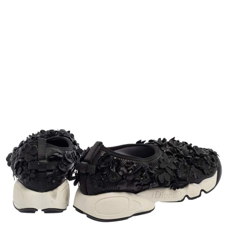 Pre Owned Dior Leather Flower Embellished  Fusion  Sneakers Size 37.5