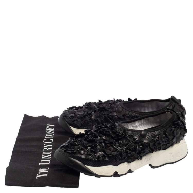 Pre Owned Dior Leather Flower Embellished  Fusion  Sneakers Size 37.5