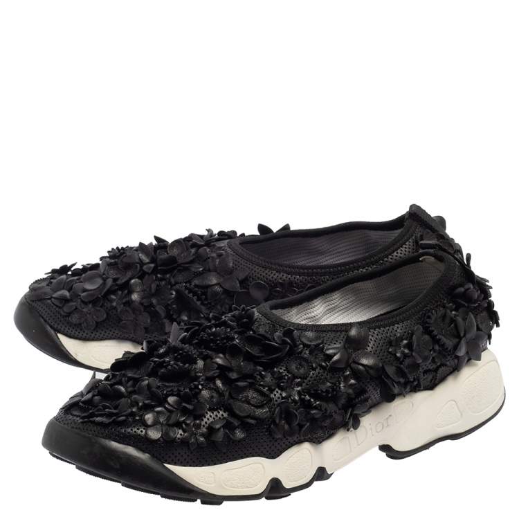 Pre Owned Dior Leather Flower Embellished  Fusion  Sneakers Size 37.5