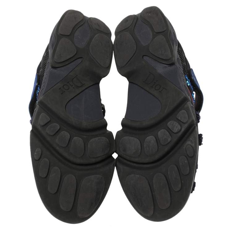 Pre Owned Dior Black Crystal And Sequins Embellished Neoprene Fusion Slip On Sneakers Size 40.5