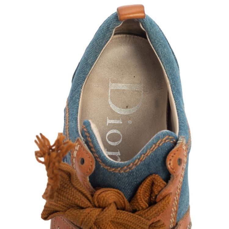 Pre Owned Dior Tan/Blue Denim And Leather Sneakers Size 38