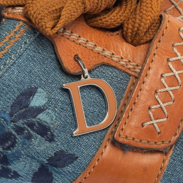 Pre Owned Dior Tan/Blue Denim And Leather Sneakers Size 38