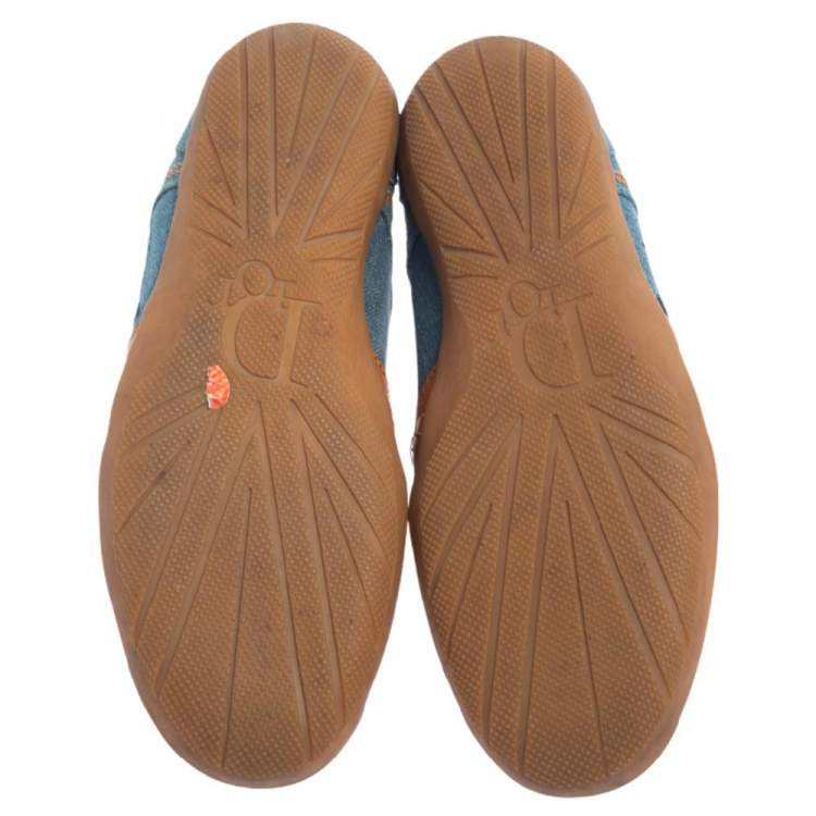 Pre Owned Dior Tan/Blue Denim And Leather Sneakers Size 38