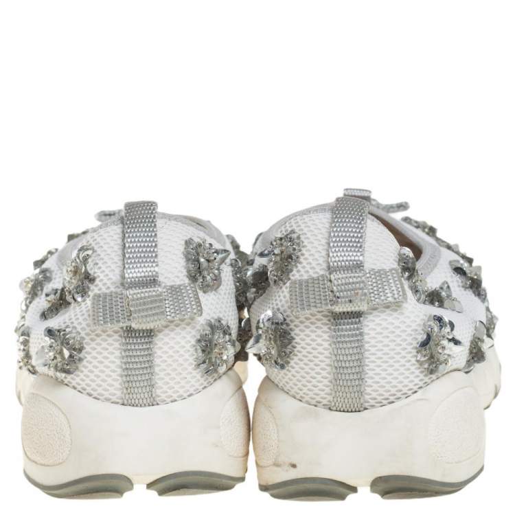 Pre Owned Dior White Mesh Fusion Floral Embellished Slip On Sneakers Size 36.5