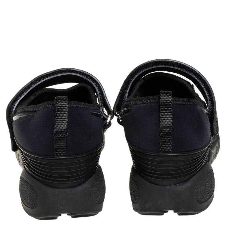 Pre Owned Dior Black Fabric and Mesh Fusion Embellished Low Top Sneakers Size 36.5