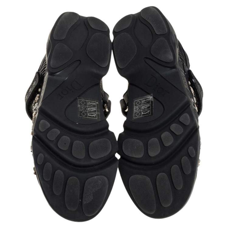 Pre Owned Dior Black Fabric and Mesh Fusion Embellished Low Top Sneakers Size 36.5