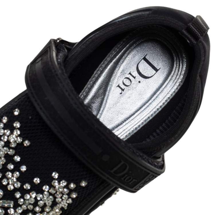 Pre Owned Dior Black Fabric and Mesh Fusion Embellished Low Top Sneakers Size 36.5