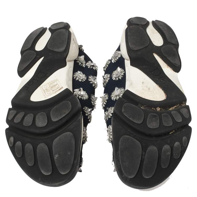 مملوكة مسبقًا Dior Dark Blue Floral Embellished Mesh Fusion Slip On Sneakers Size 40