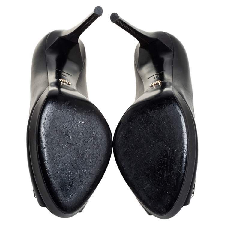 Pre Owned Dior Black Leather Metal Cannage Plaque Detail Peep Toe Pumps Size 40