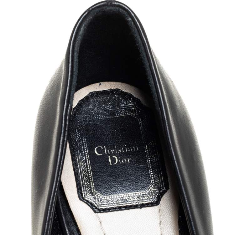 Pre Owned Dior Black Leather Metal Cannage Plaque Detail Peep Toe Pumps Size 40