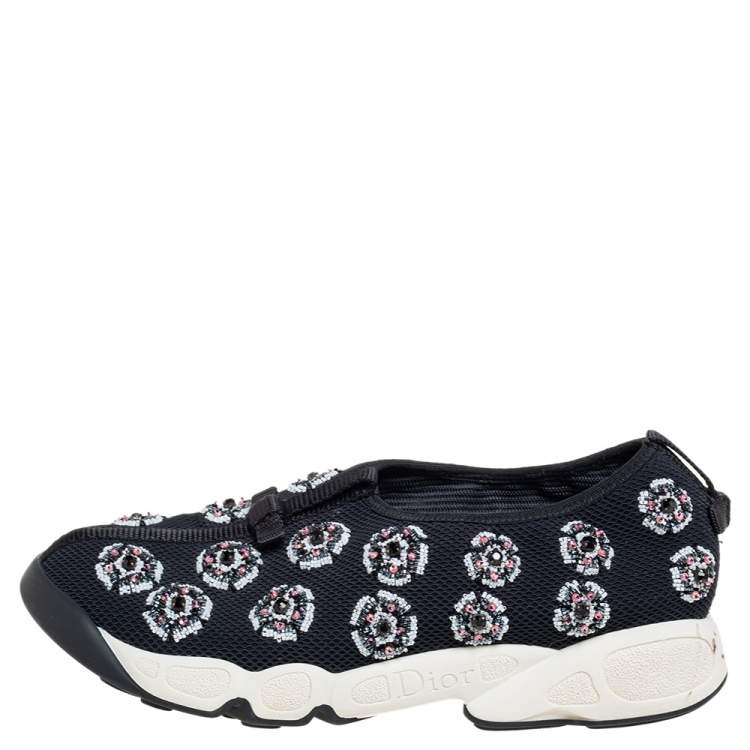 Pre Owned Dior Black Mesh Slip On Fusion Sneakers Size 38