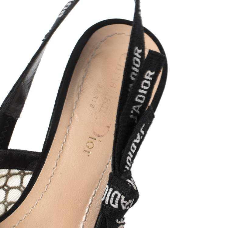 Pre Owned  Dior Black Mesh Embroidered Ribbon J'Adior Slingback Sandals Size 37.5