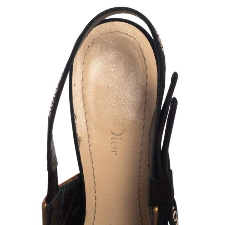 Pre Owned Dior Metallic Bronze Lamé Fabric J'Adior Slingback Pumps Size 39.5