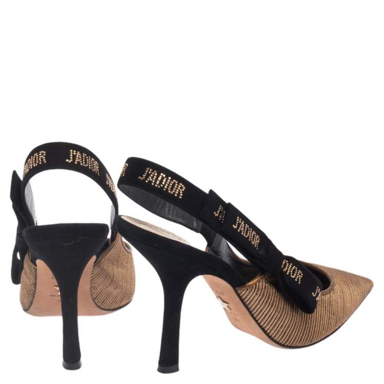 Pre Owned Dior Metallic Bronze Lamé Fabric J'Adior Slingback Pumps Size 39.5