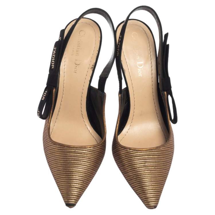 Pre Owned Dior Metallic Bronze Lamé Fabric J'Adior Slingback Pumps Size 39.5