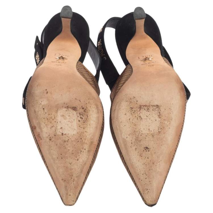 Pre Owned Dior Metallic Bronze Lamé Fabric J'Adior Slingback Pumps Size 39.5
