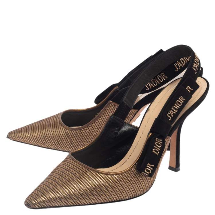 Pre Owned Dior Metallic Bronze Lamé Fabric J'Adior Slingback Pumps Size 39.5
