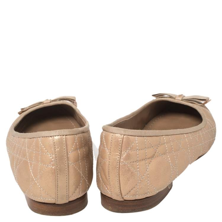 Pre Owned Dior Metallic Beige Cannage Fabric My Dior Ballet Flats Size 39