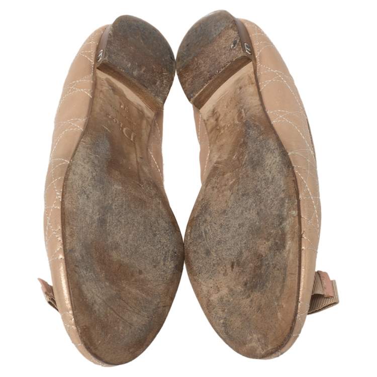 Pre Owned Dior Metallic Beige Cannage Fabric My Dior Ballet Flats Size 39