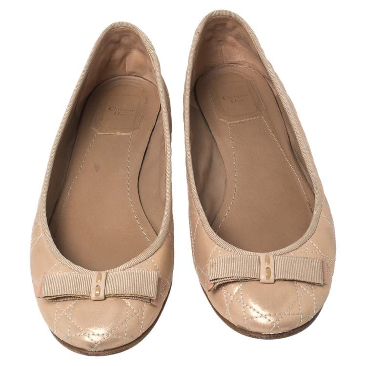 Pre Owned Dior Metallic Beige Cannage Fabric My Dior Ballet Flats Size 39