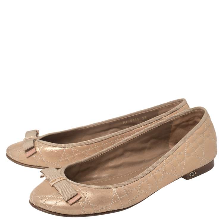 Pre Owned Dior Metallic Beige Cannage Fabric My Dior Ballet Flats Size 39