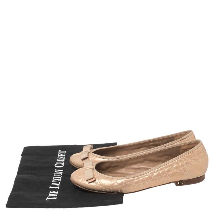 Pre Owned Dior Metallic Beige Cannage Fabric My Dior Ballet Flats Size 39