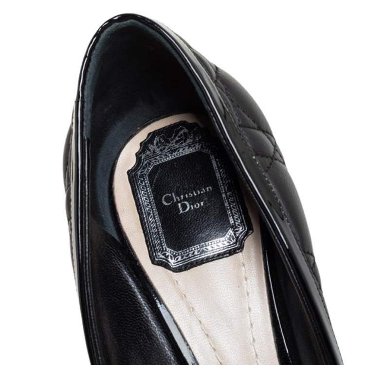Pre Owned Dior Black Cannage Leather Bow Detail Peep Toe Pumps Size 40