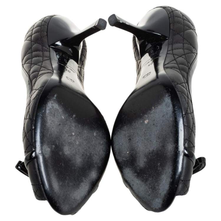 Pre Owned Dior Black Cannage Leather Bow Detail Peep Toe Pumps Size 40